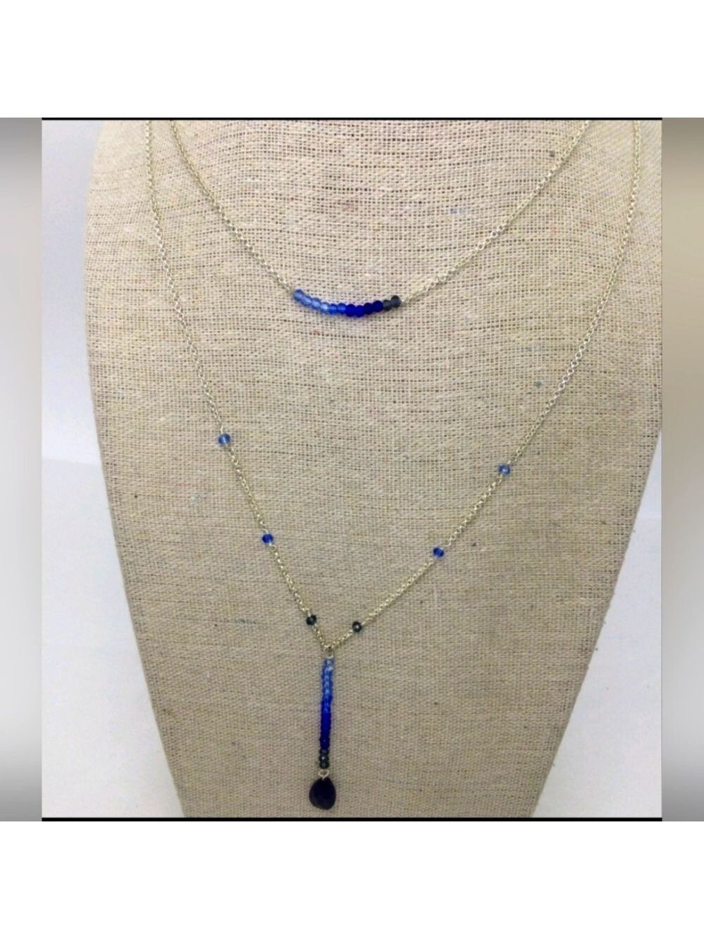Lucky Brand Shades of Blue Crystal Beads Double Strand Necklace 22" NWOT